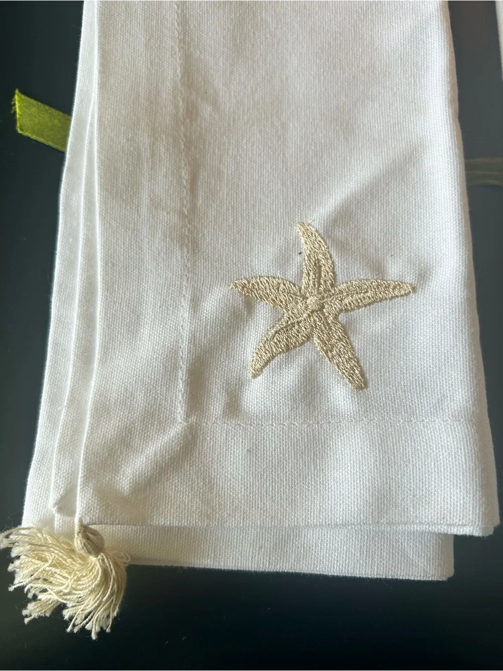 Set of 4 Embroidered Gold Coastal Beach Napkins With Tassels